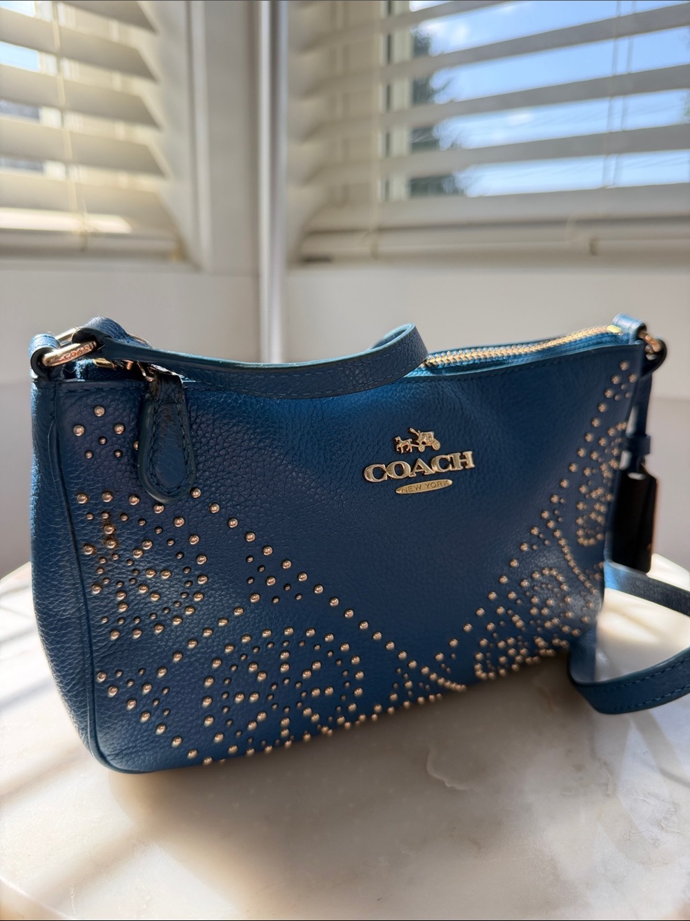 Coach Blue Leather Studded Crossbody Bag - Picture 2 of 8